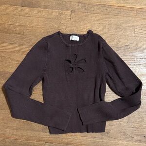 La Hearts Chocolate Ribbed Knit Top